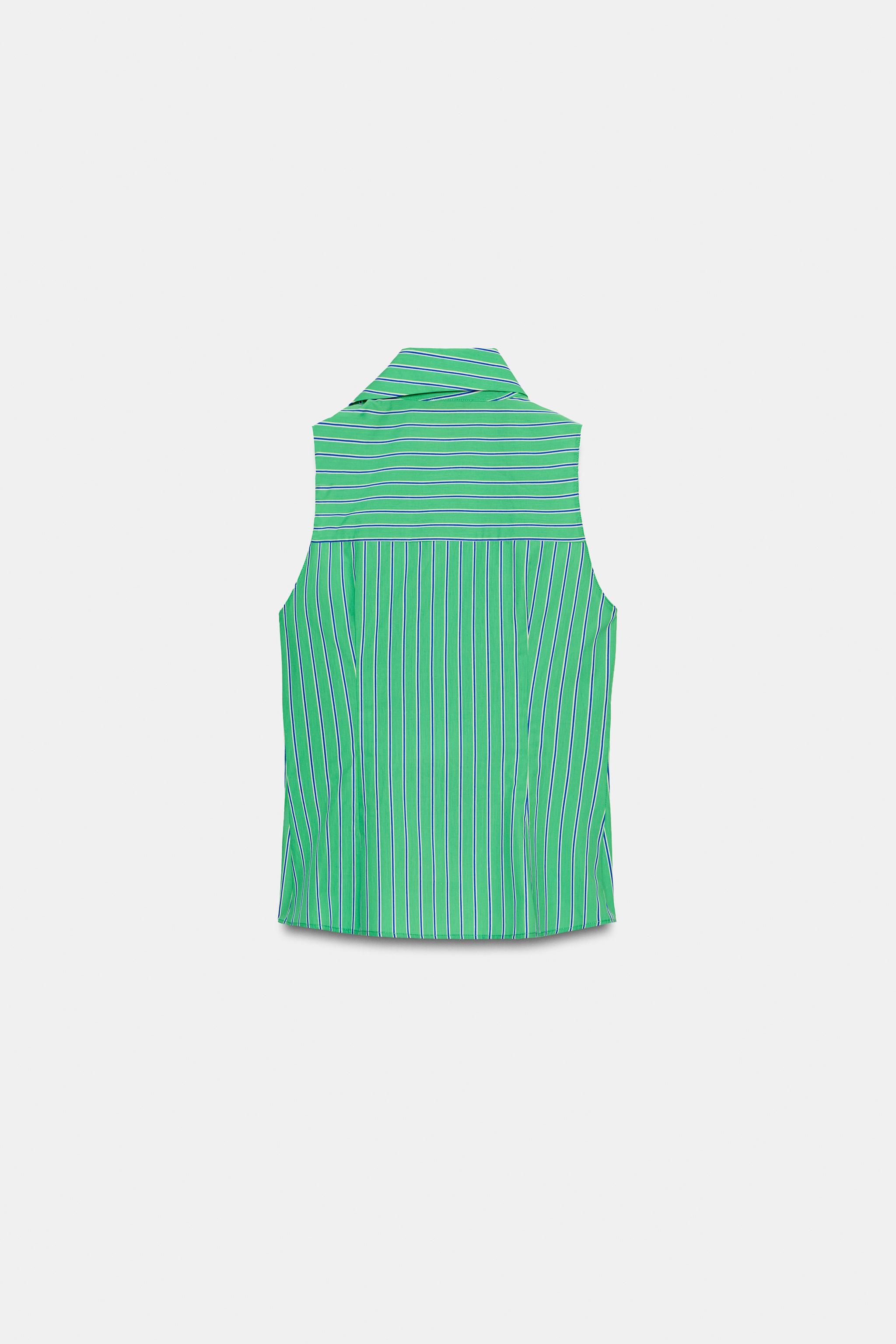 BOW TRIM STRIPED SLEEVELESS SHIRT